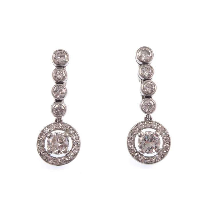 Pair of diamond cluster pendant earrings